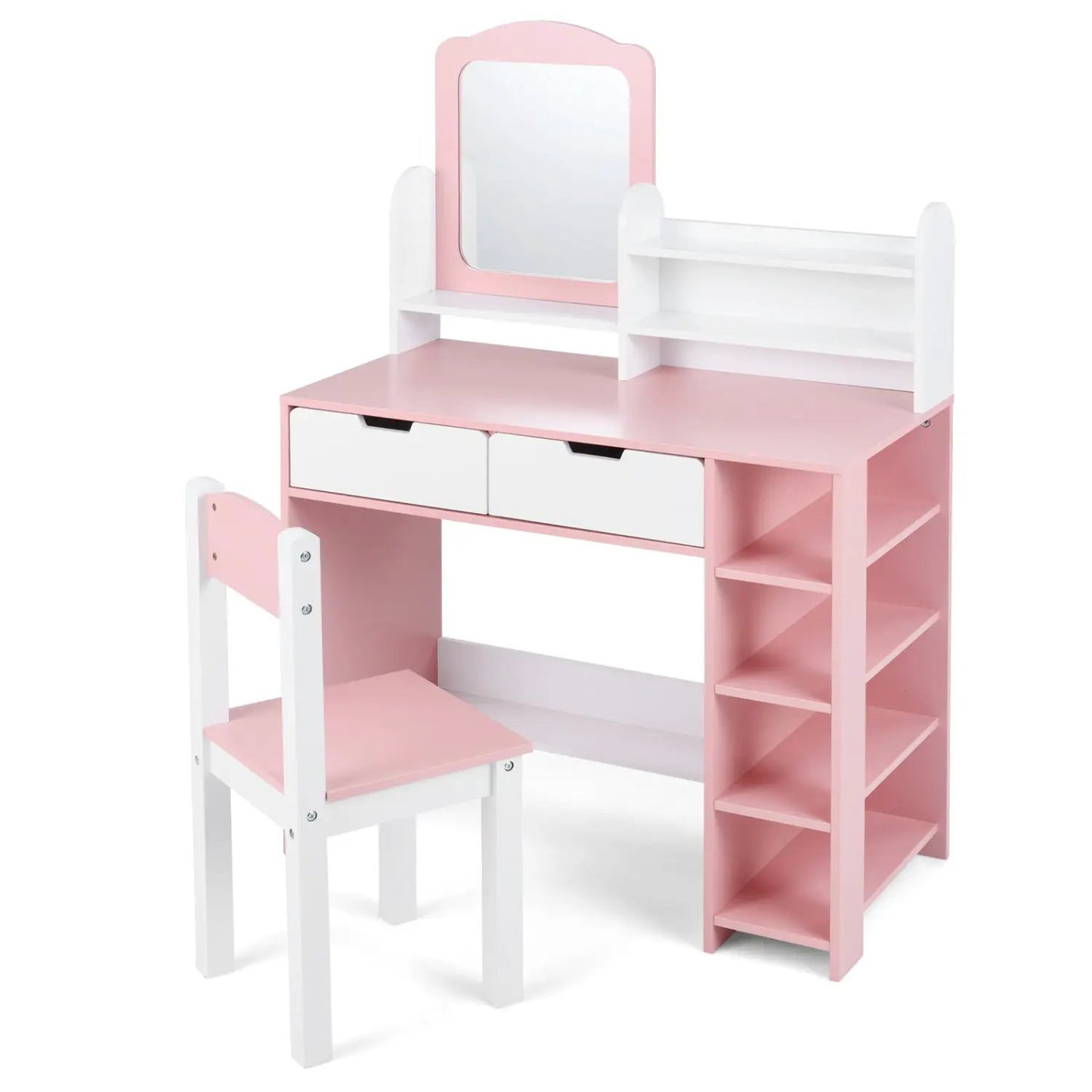 Kids Vanity Set With Chair and Mirror Desk