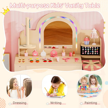 Kids Vanity Set with LED Mirror and Chair Natural