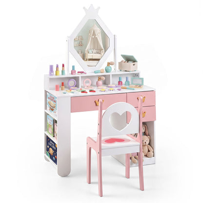 Kids vanity set with crown mirror, white desk, pastel pink drawers, and chair DirectDeals on Tampa Home & Garden Store