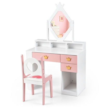 Kids Vanity Set with Crown Mirror and Chair by DirectDeals, white vanity with pink accents on Tampa Home & Garden Store