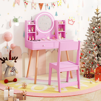 Kids Vanity Set with Lighted Mirror and Storage Drawers - Tampa Home & Garden Store