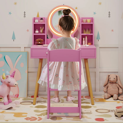 Kids Vanity Set with Lighted Mirror and Storage Drawers - Tampa Home & Garden Store