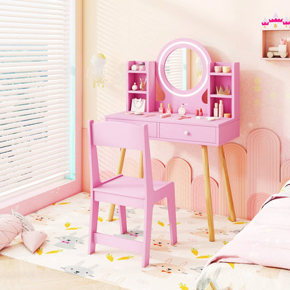 Kids Vanity Set with Lighted Mirror and Storage Drawers - Tampa Home & Garden Store