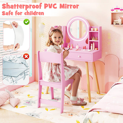 Kids Vanity Set with Lighted Mirror and Storage Drawers - Tampa Home & Garden Store
