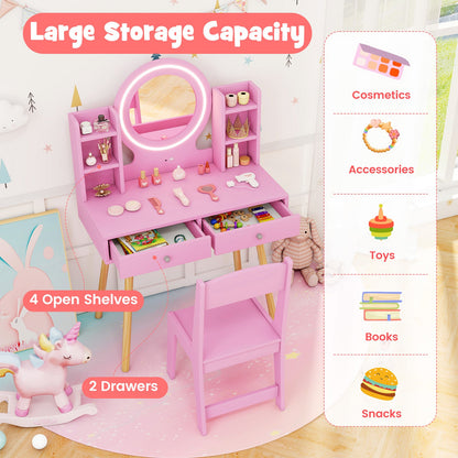 Kids Vanity Set with Lighted Mirror and Storage Drawers - Tampa Home & Garden Store