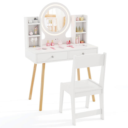 Kids Vanity Set with Lighted Mirror and Storage Drawers - Tampa Home & Garden Store