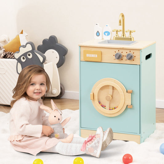 Kids Washer Playset Toy Washing Machine with Laundry Detergent-Blue - Tampa Home & Garden Store