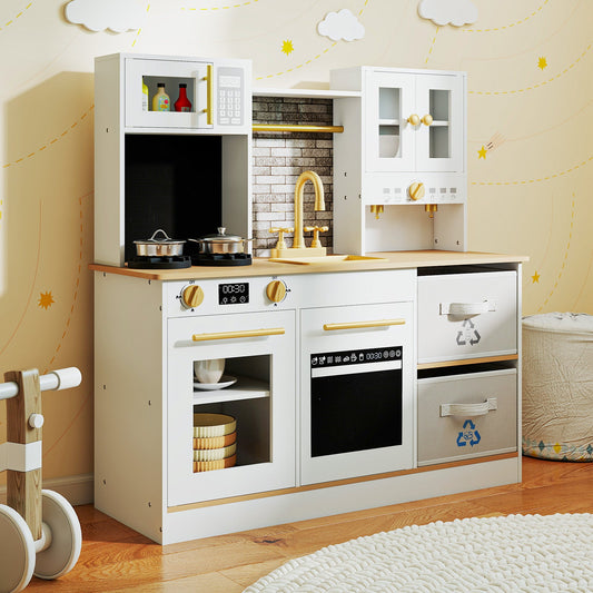 Kids Wooden Kitchen Playset with Stoves Sound Light for 3+ Years Old-White - Tampa Home & Garden Store