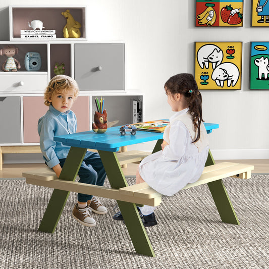 Kids Wooden Picnic Table Set Toddler Activity and Dining Table with Built-in Benches - Tampa Home & Garden Store