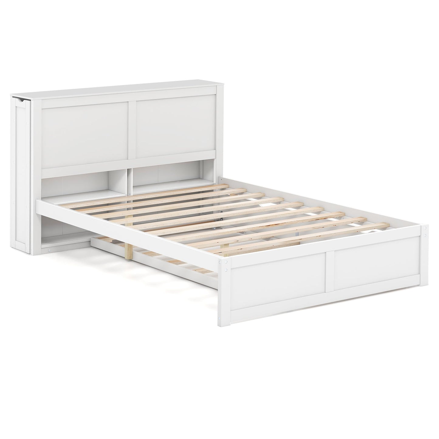 Cama de Plataforma de Madera para Niños Doble/Matrimonial con Cama Nido y Cabecera con Almacenamiento - Tamaño Matrimonial