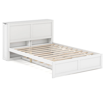 Cama de Plataforma de Madera para Niños Doble/Matrimonial con Cama Nido y Cabecera con Almacenamiento - Tamaño Matrimonial