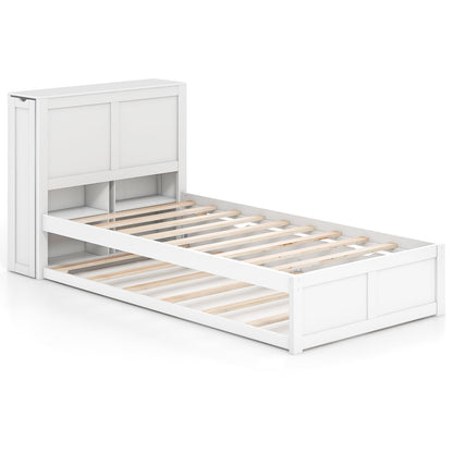 Cama de Plataforma de Madera para Niños Doble/Matrimonial con Cama Nido y Cabecera con Almacenamiento - Tamaño Matrimonial