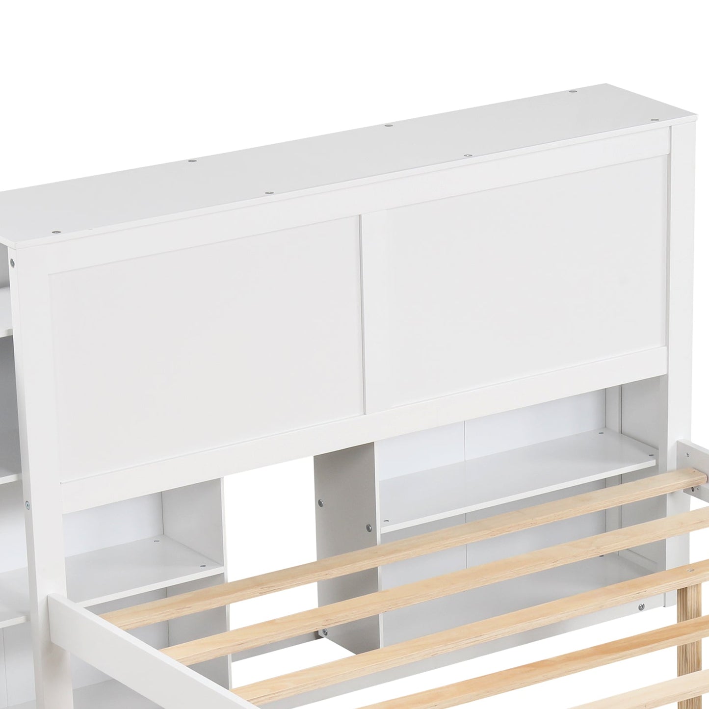 Cama de Plataforma de Madera para Niños Doble/Matrimonial con Cama Nido y Cabecera con Almacenamiento - Tamaño Matrimonial