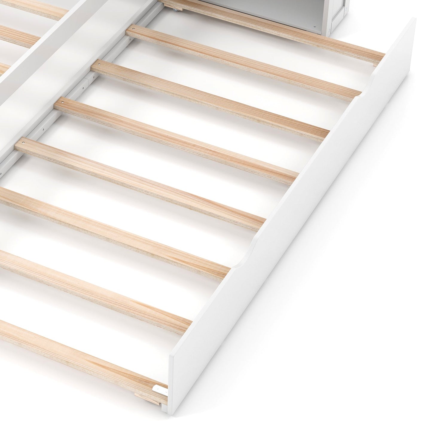 Cama de Plataforma de Madera para Niños Doble/Matrimonial con Cama Nido y Cabecera con Almacenamiento - Tamaño Matrimonial