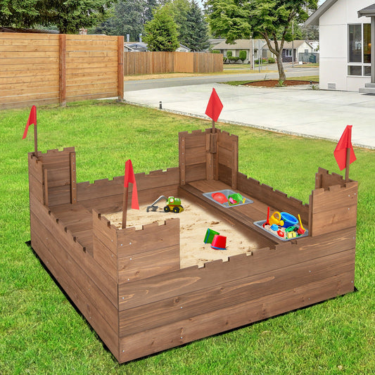 Kids Wooden Sandbox with Bottom Liner and Red Flags - Tampa Home & Garden Store