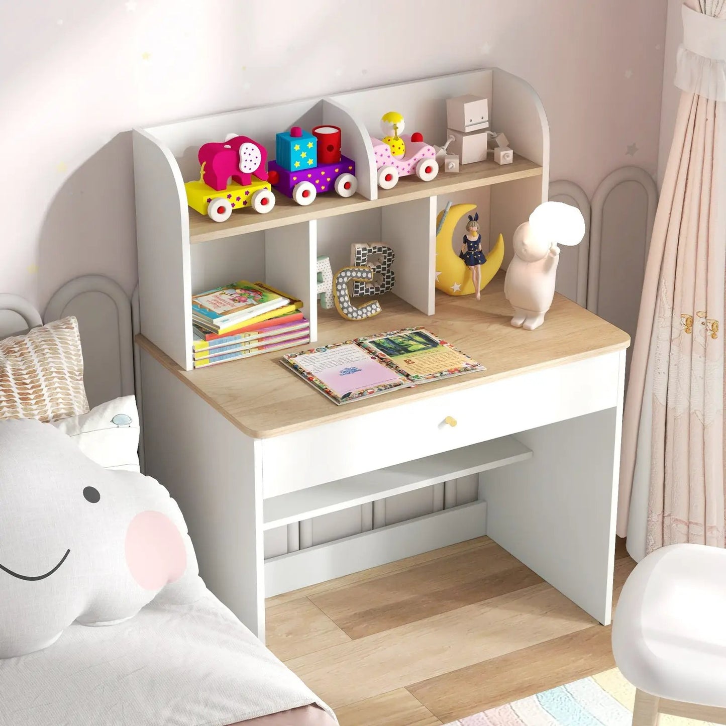 Kids Wooden Study Desk With Hutch and Drawer