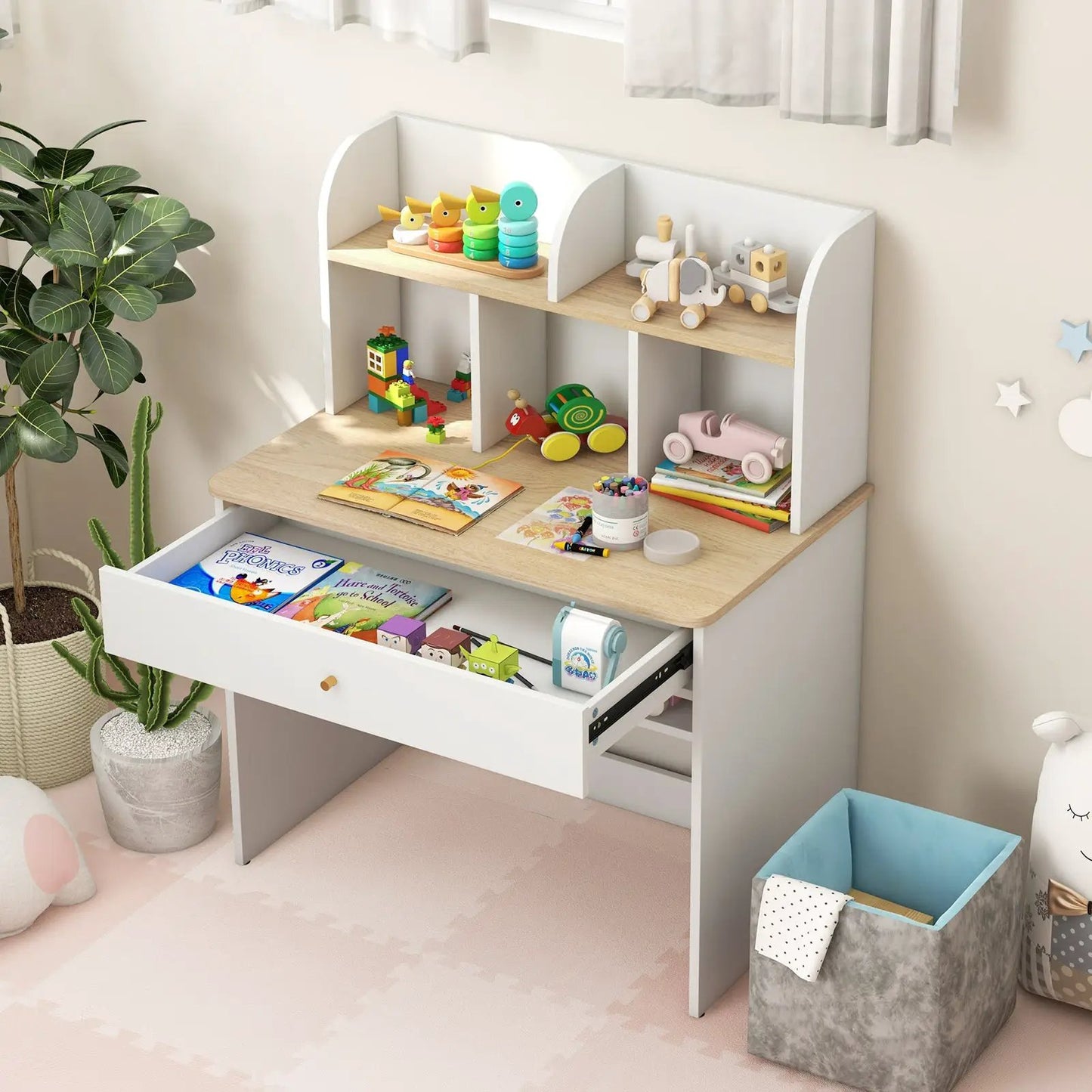 Kids Wooden Study Desk With Hutch and Drawer