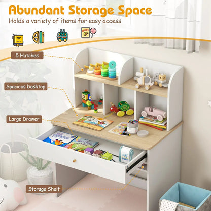 Kids Wooden Study Desk With Hutch and Drawer