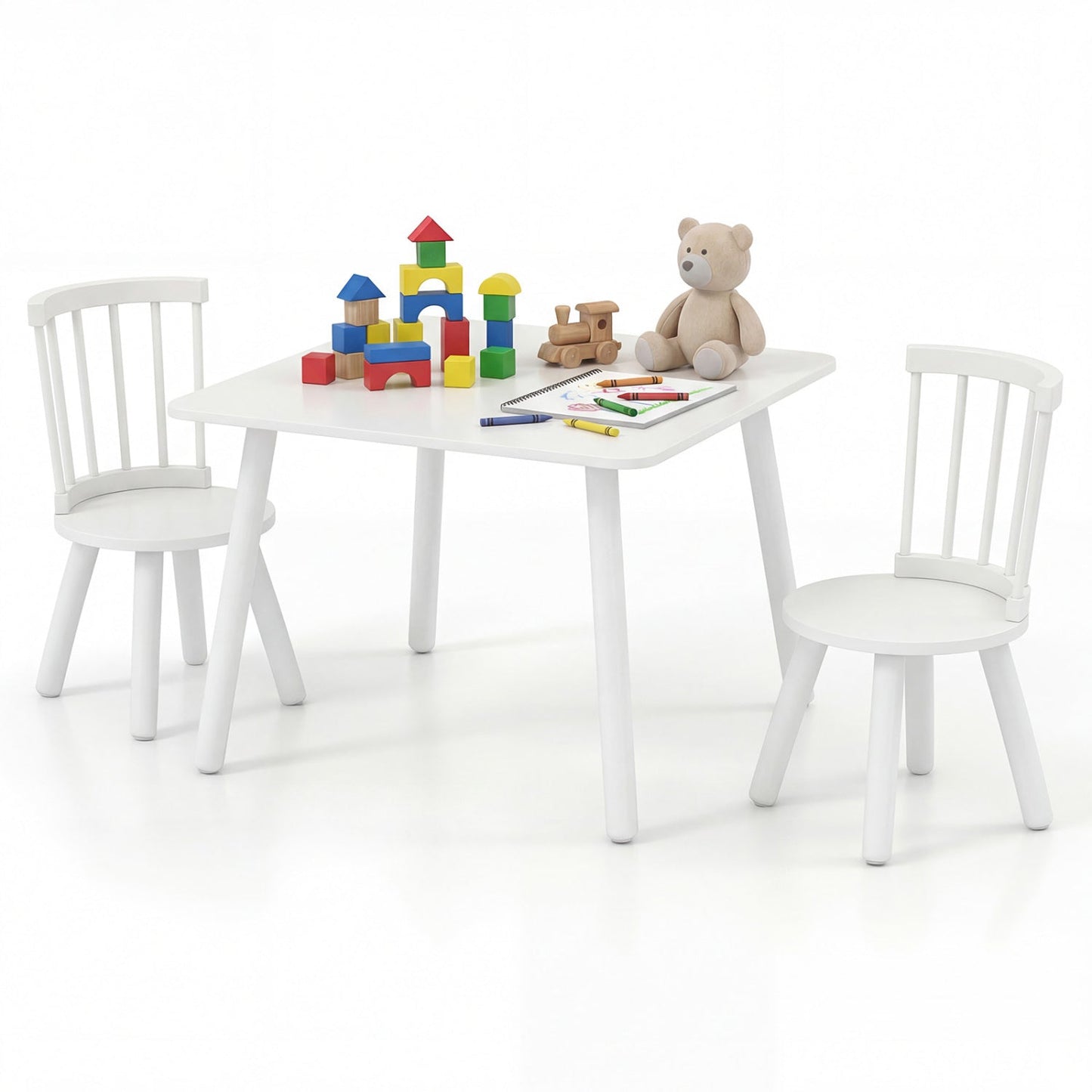 Kids Wooden Table and Chairs Set 3-Piece Toddler Furniture with Pine Wood Frame