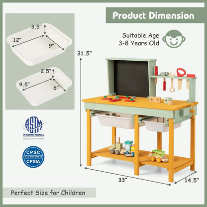 DirectDeals kids wooden workbench with chalkboard, storage bins and tool set in green, 33in on Tampa Home & Garden Store