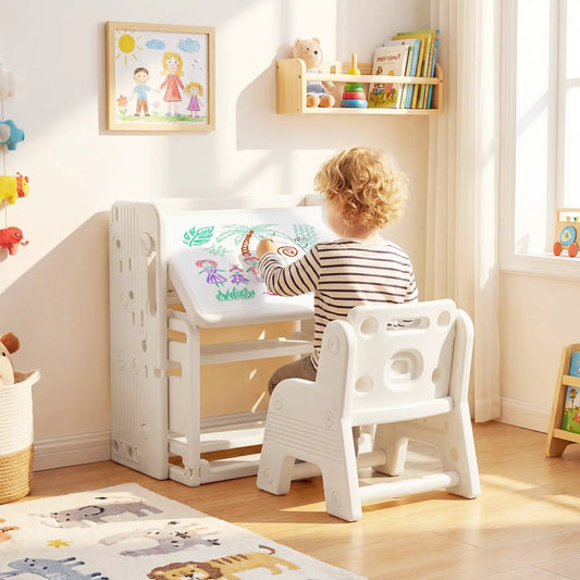 Kids Writing Desk and Chair Set with Side Bookshelves by DirectDeals, white wood on Tampa Home & Garden Store