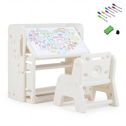 Kids Writing Desk and Chair Set with Bookshelves