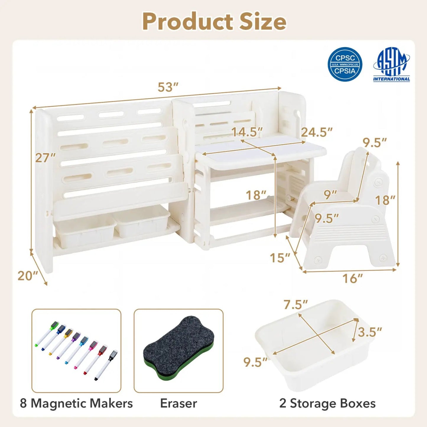Kids Writing Desk and Chair Set with Bookshelves