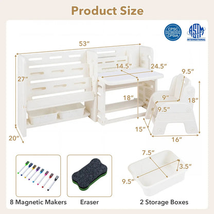Kids Writing Desk and Chair Set with Bookshelves