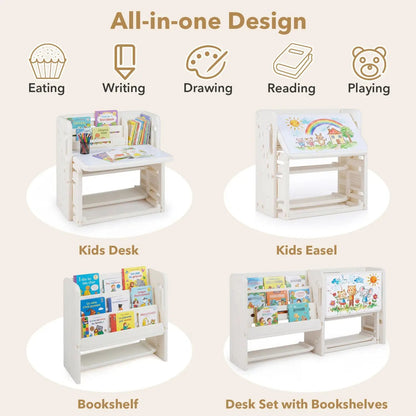 Kids Writing Desk and Chair Set with Bookshelves