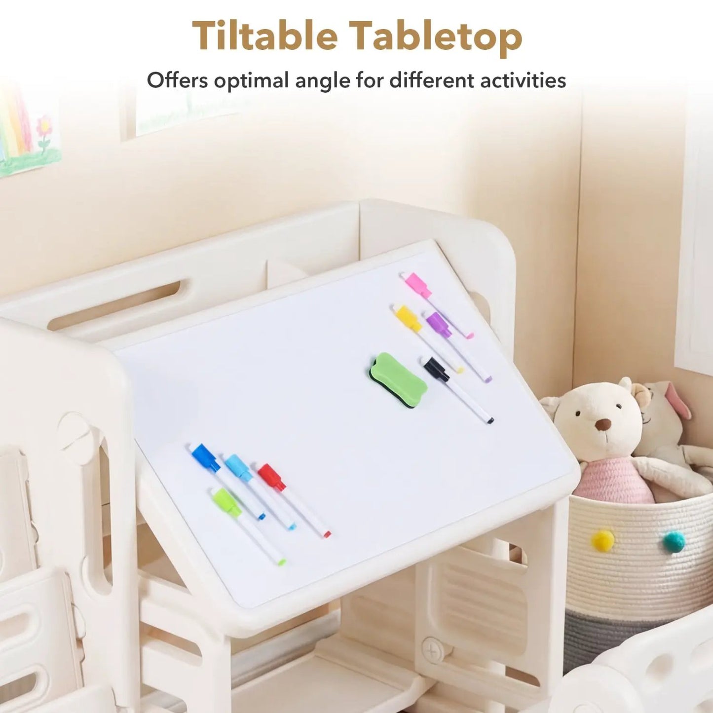 Kids Writing Desk and Chair Set with Bookshelves