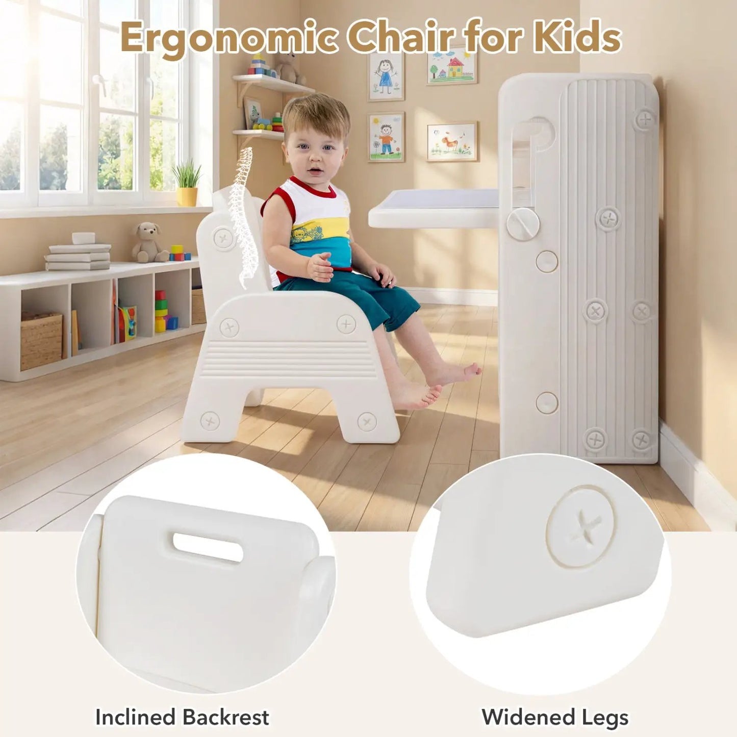 Kids Writing Desk and Chair Set with Bookshelves