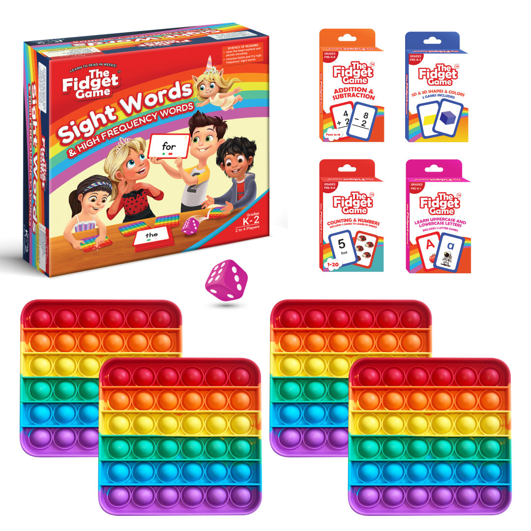 Kindergarten Bundle The Fidget Games: rainbow pop-it toys and sight word box with 4 cards on Tampa Home & Garden Store
