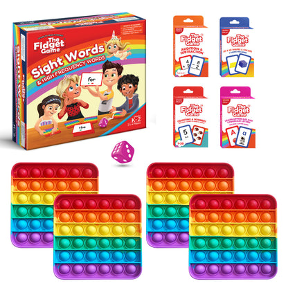 Kindergarten Bundle The Fidget Games: rainbow pop-it toys and sight word box with 4 cards on Tampa Home & Garden Store