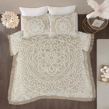 King 100-Percent Cotton Chenille Bedspread with Fringe Hem in Khaki Taupe Beige - Tampa Home & Garden Store