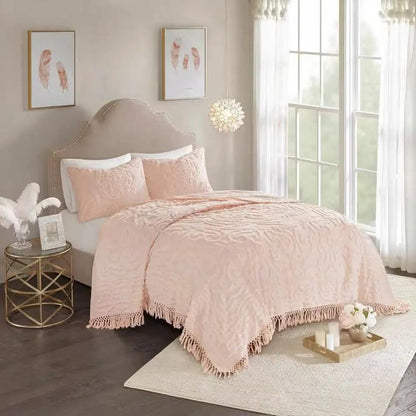 King 100-Percent Cotton Chenille Bedspread with Fringe Hem in Pink Blush - Tampa Home & Garden Store