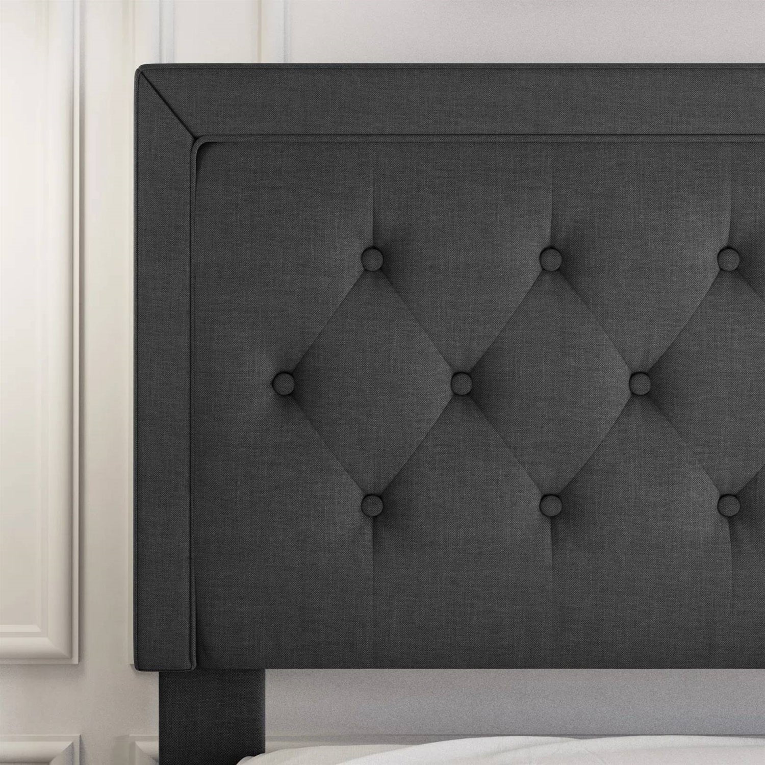 King Black Linen Upholstered Platform Bed Frame with Button-Tufted Headboard - Tampa Home & Garden Store