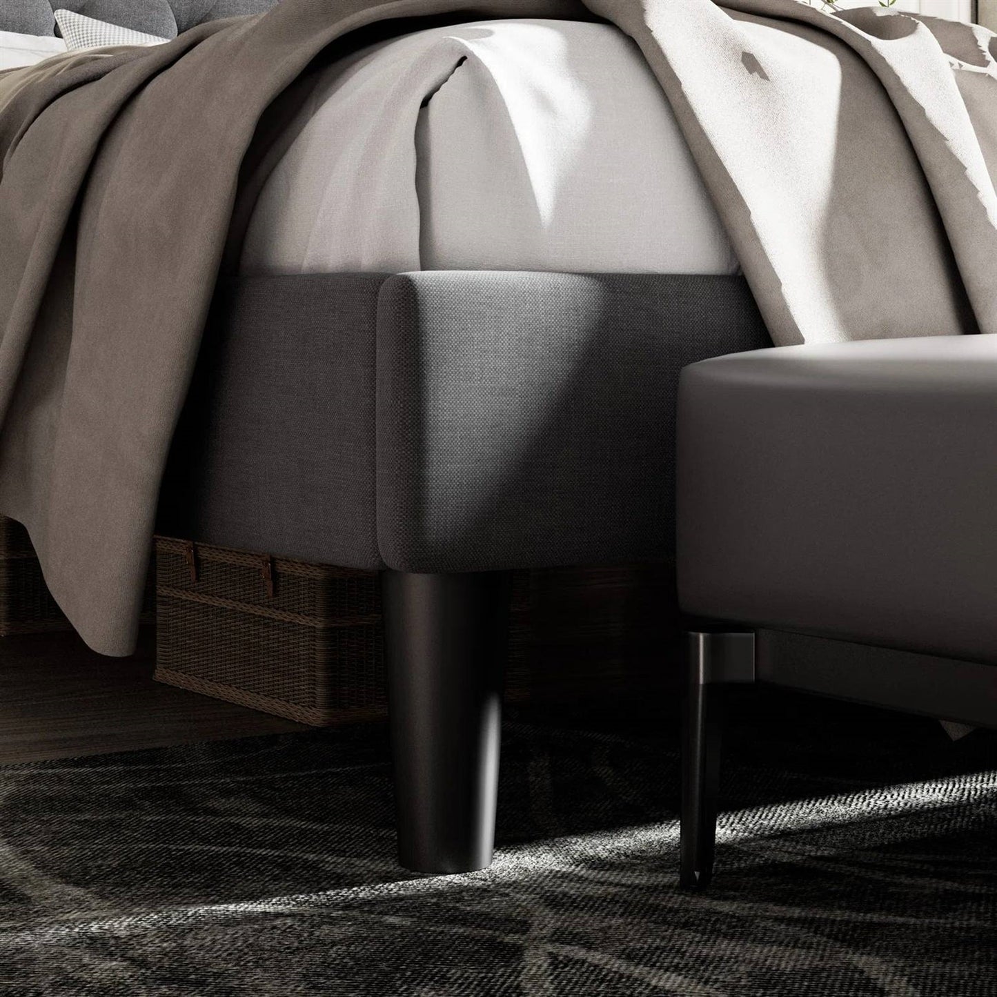 King Black Linen Upholstered Platform Bed Frame with Button-Tufted Headboard - Tampa Home & Garden Store