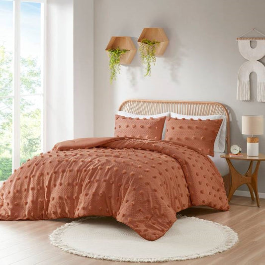 King / California King 3-Piece Rust Orange Pompom Microfiber Comforter Set - Tampa Home & Garden Store