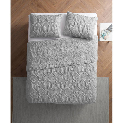 King Coastal Beach Embossed Starfish Seashell Seahorse Grey 3-Piece Quilt Set - Tampa Home & Garden Store