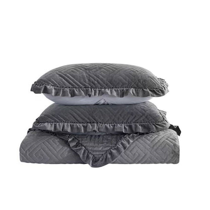 King Gray Charcoal Velvet Microfiber Polyester Reversible 3-Piece Quilt Set - Tampa Home & Garden Store