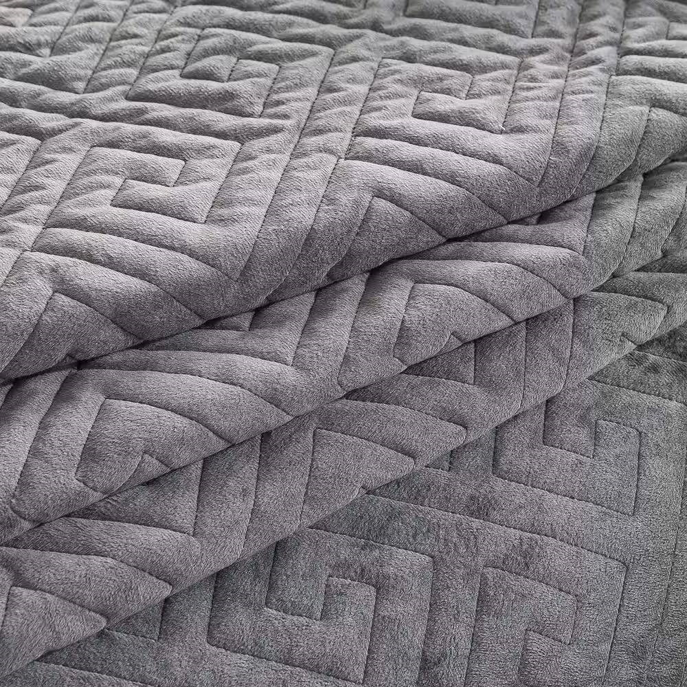 King Gray Charcoal Velvet Microfiber Polyester Reversible 3-Piece Quilt Set - Tampa Home & Garden Store