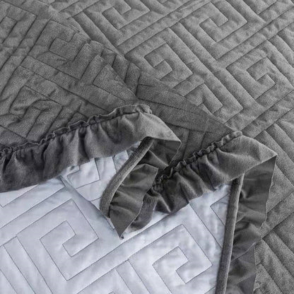 King Gray Charcoal Velvet Microfiber Polyester Reversible 3-Piece Quilt Set - Tampa Home & Garden Store