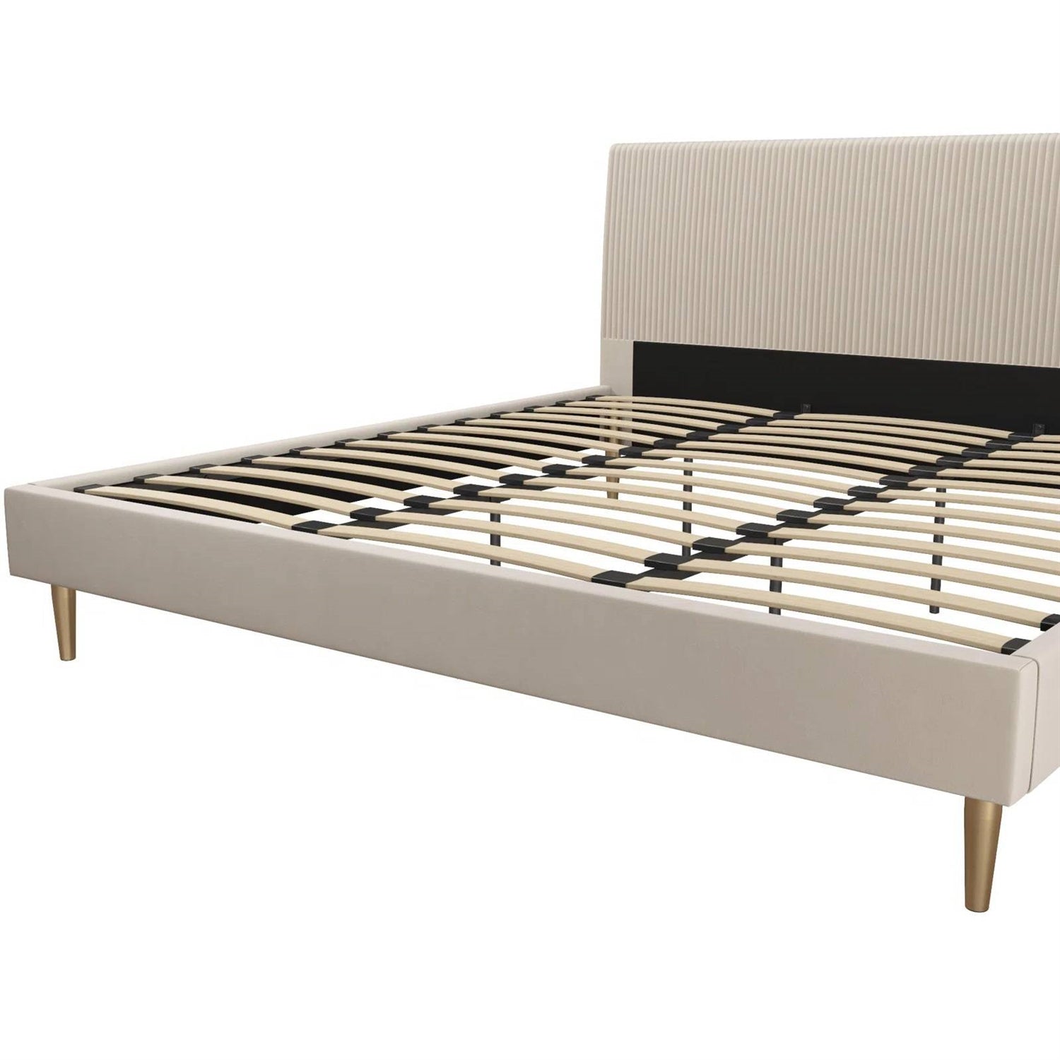 King Mid-Century Off-White Velvet Upholstered Platform Bed Frame with Headboard - Tampa Home & Garden Store