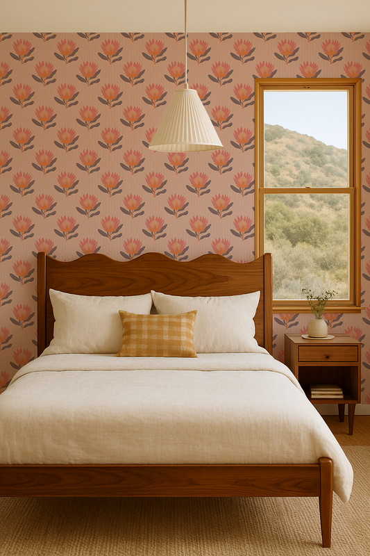 King Protea Wallpaper, coral and orange - Tampa Home & Garden Store