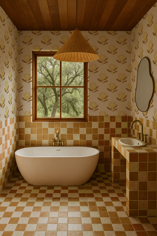 King Protea Wallpaper, neutral and brown mustard - Tampa Home & Garden Store