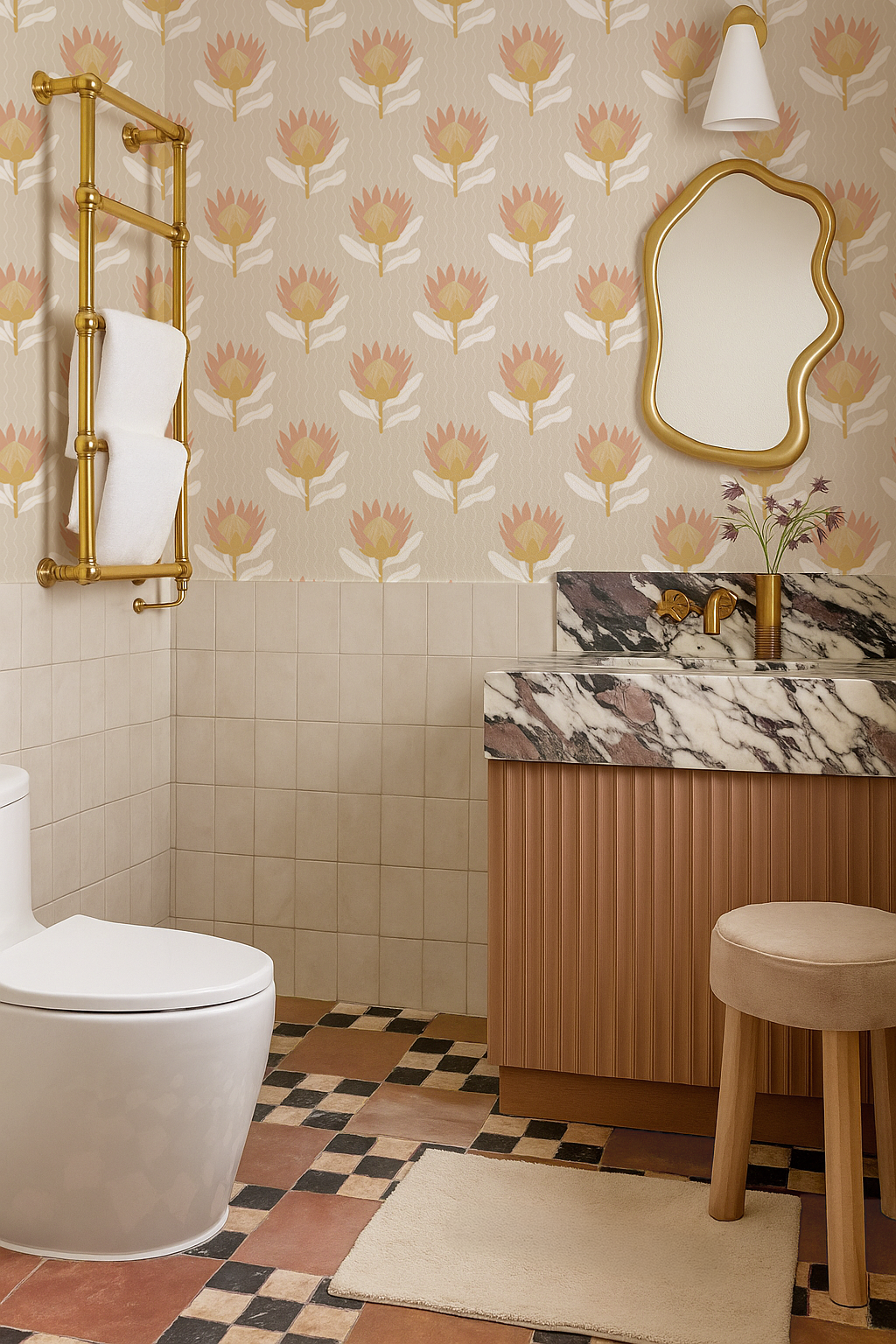 King Protea Wallpaper, tan and light coral - Tampa Home & Garden Store