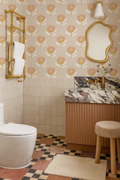 King Protea Wallpaper, tan and light coral - Tampa Home & Garden Store