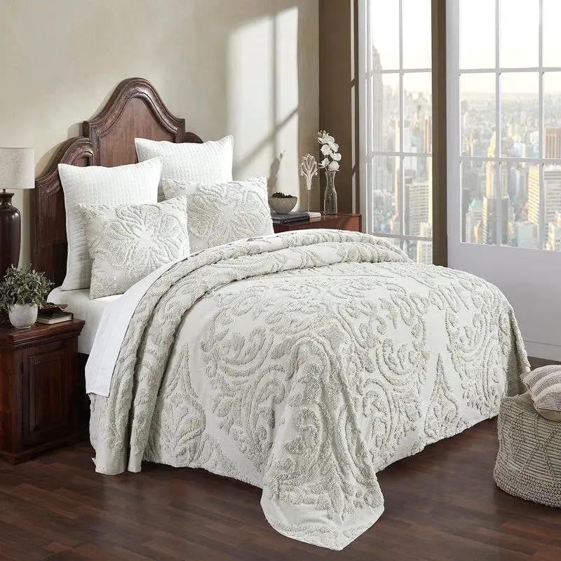 King Size 100-Percent Cotton Chenille 3-Piece Coverlet Bedspread Set in Ivory - Tampa Home & Garden Store