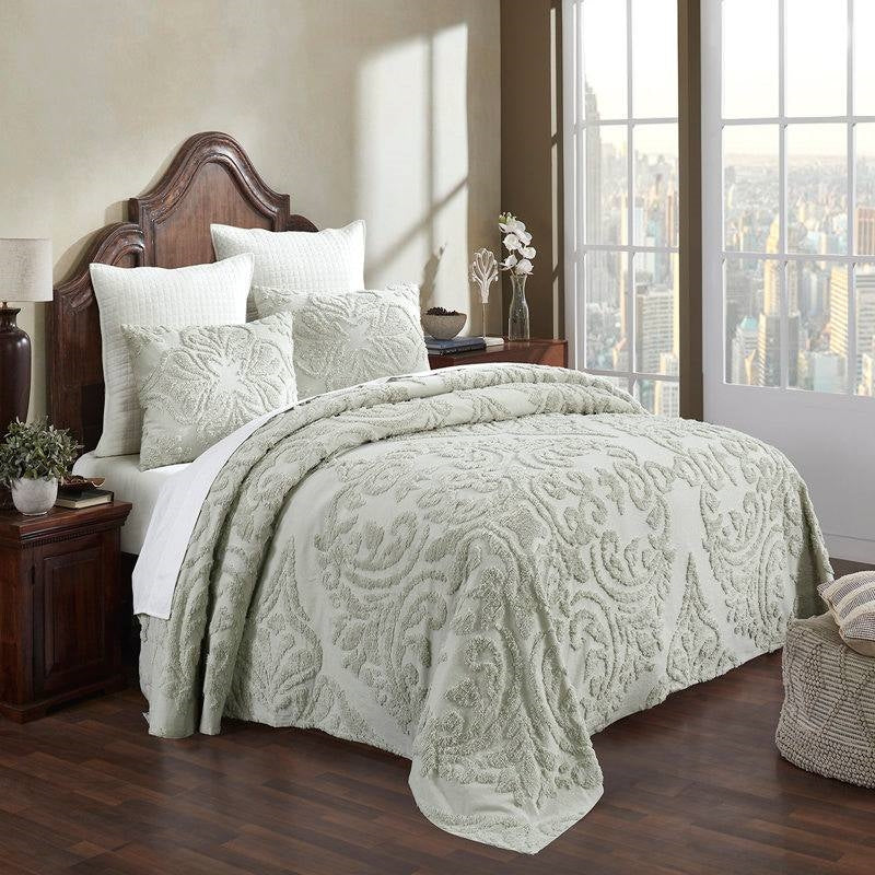 King Size 100-Percent Cotton Chenille 3-Piece Coverlet Bedspread Set in Sage - Tampa Home & Garden Store
