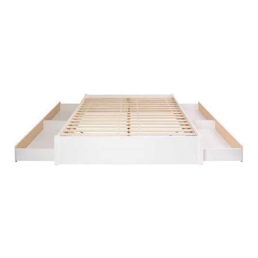 King Size 4 Drawer Storage White Wooden 4 Post Platform Bed  Frame - Tampa Home & Garden Store